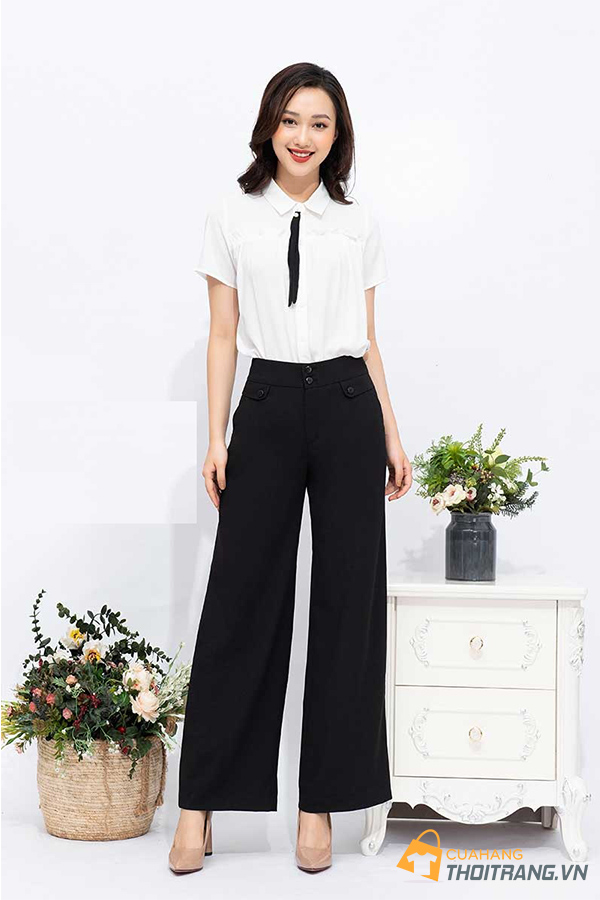 Phối áo sơ mi với quần culottes